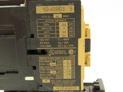 Allen Bradley 100-A09ND3 Contactor 7.5HP 9A 600V 193-BSB Overload Relay Lot of11