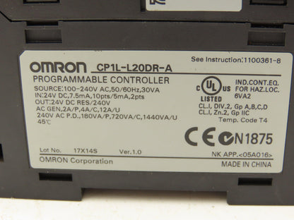 Omron CP1L-L20DR-A Sysmac CP1L Programmable Controller PLC 8 Out 12 In