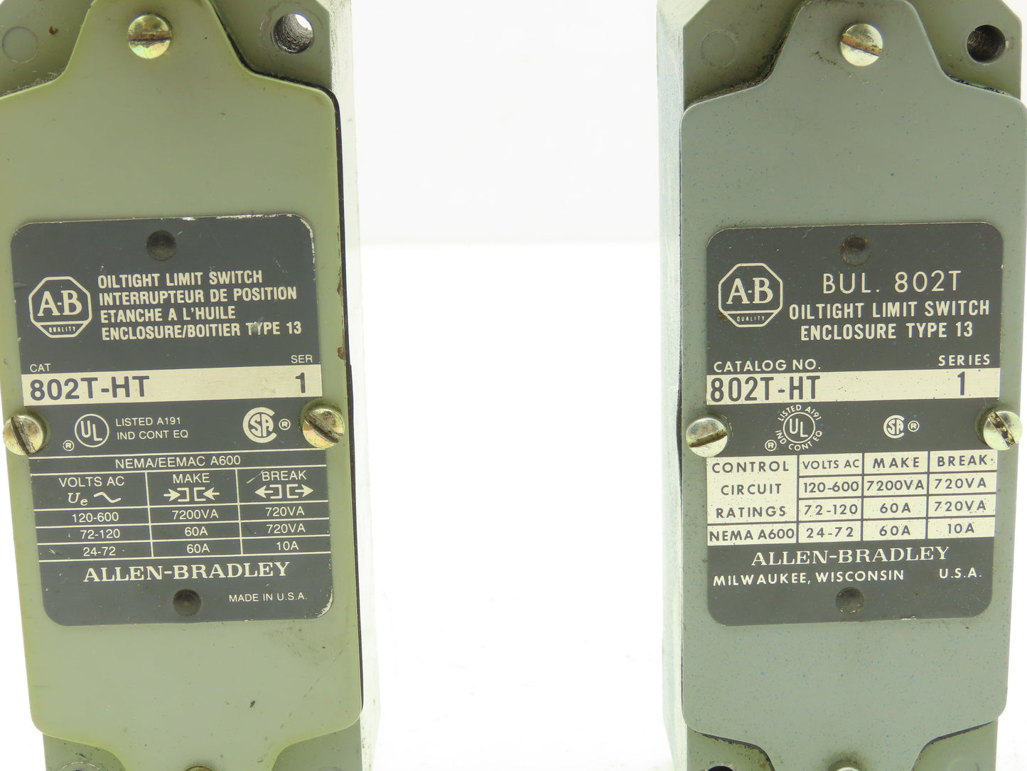 Allen Bradley 802T-HT Oiltight Limit Switch Series 1 Roller Arm Lot of 2