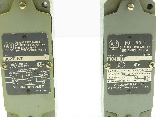 Allen Bradley 802T-HT Oiltight Limit Switch Series 1 Roller Arm Lot of 2