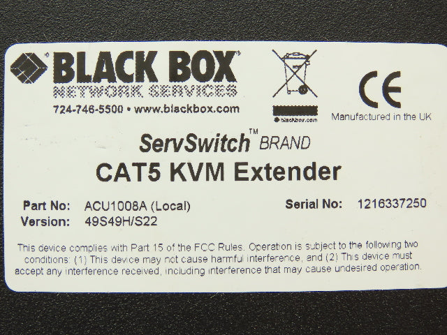 Black Box ServSwitch Cat5 Local KVM Extender