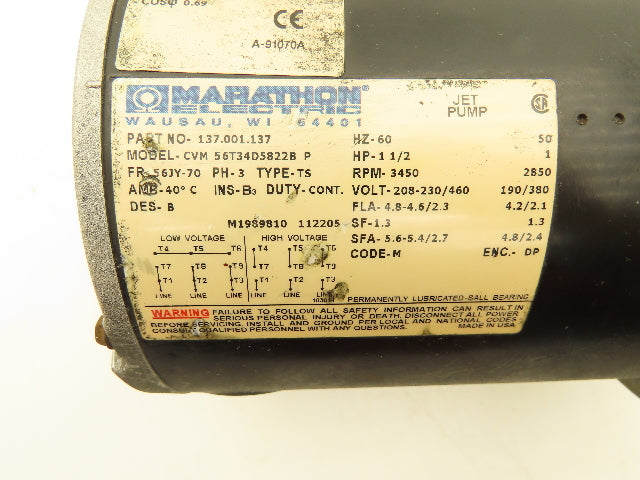 Scot 231 Stainless Centrifugal Pump 1.25 x 1" NPT 1.5Hp 3500 RPM 460V 3PH