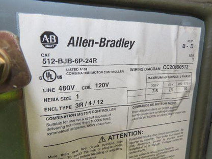 Allen Bradley Size 1 Fusible Combination Motor Starter 10Hp 600V 3PH