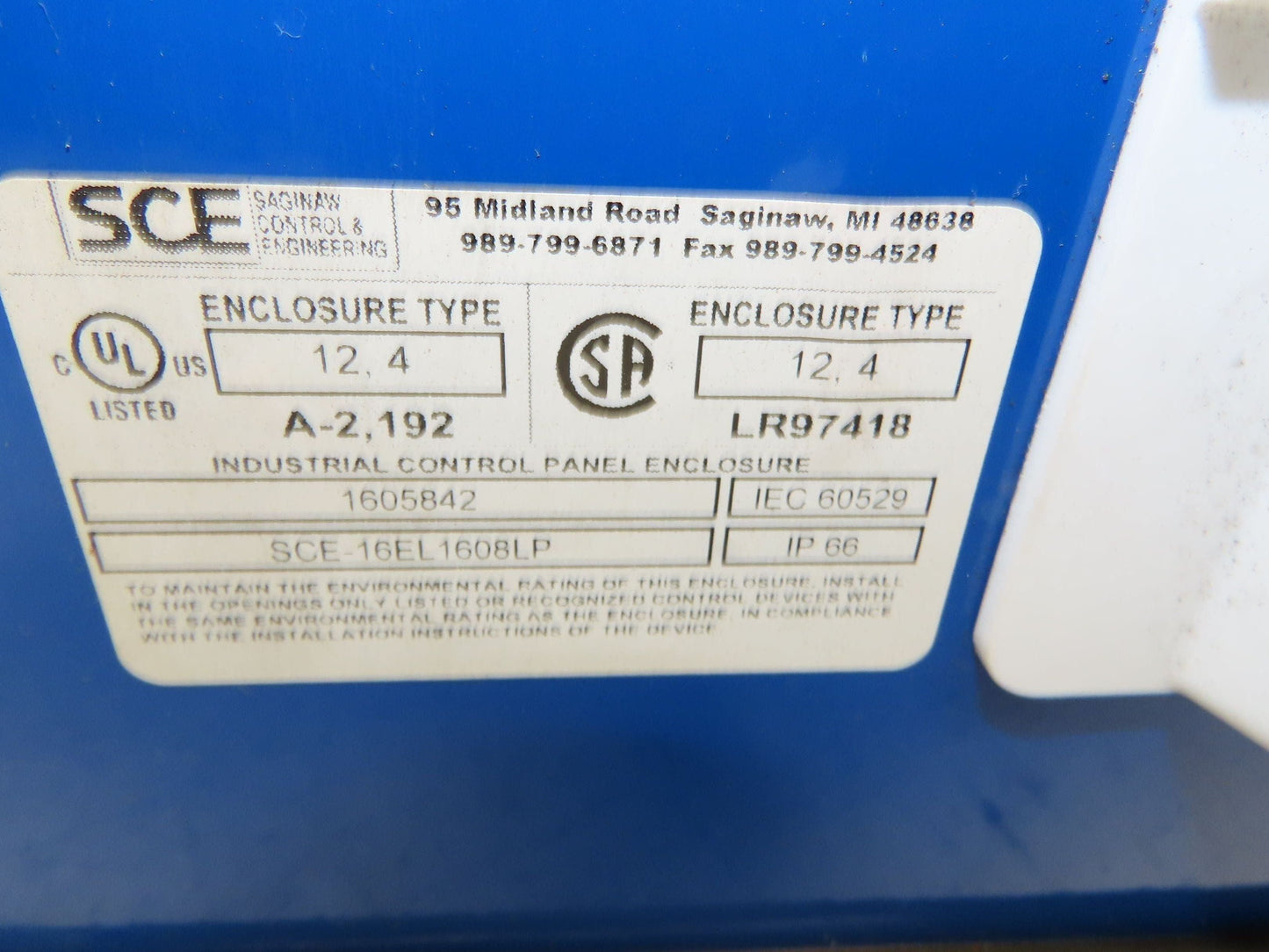 Saginaw SCE-16EL1608LP Electrical Enclosure 1616x8" Wall Mount Backpanel JIC