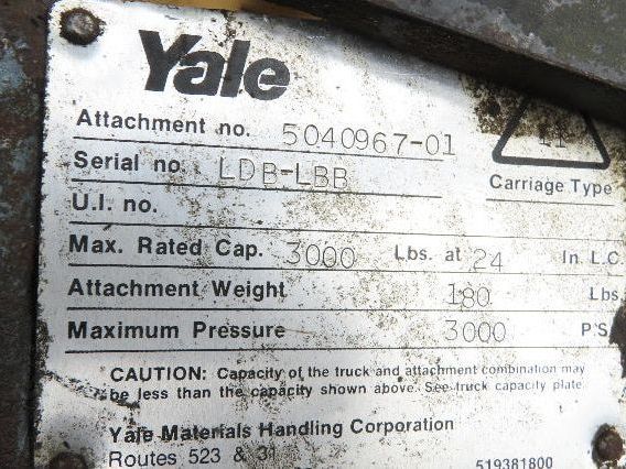 Yale Forklift Class 2 SideShift Attachment 16" x 39" Wide 3000lbs