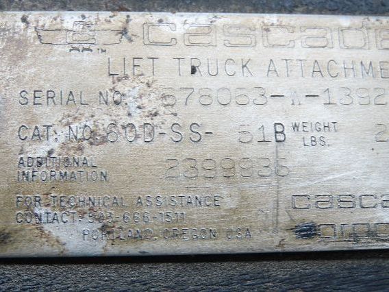 Cascade Forklift Class 3 SideShift Attachment 20" x 37" Wide 6000lbs