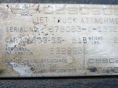 Cascade Forklift Class 3 SideShift Attachment 20" x 37" Wide 6000lbs