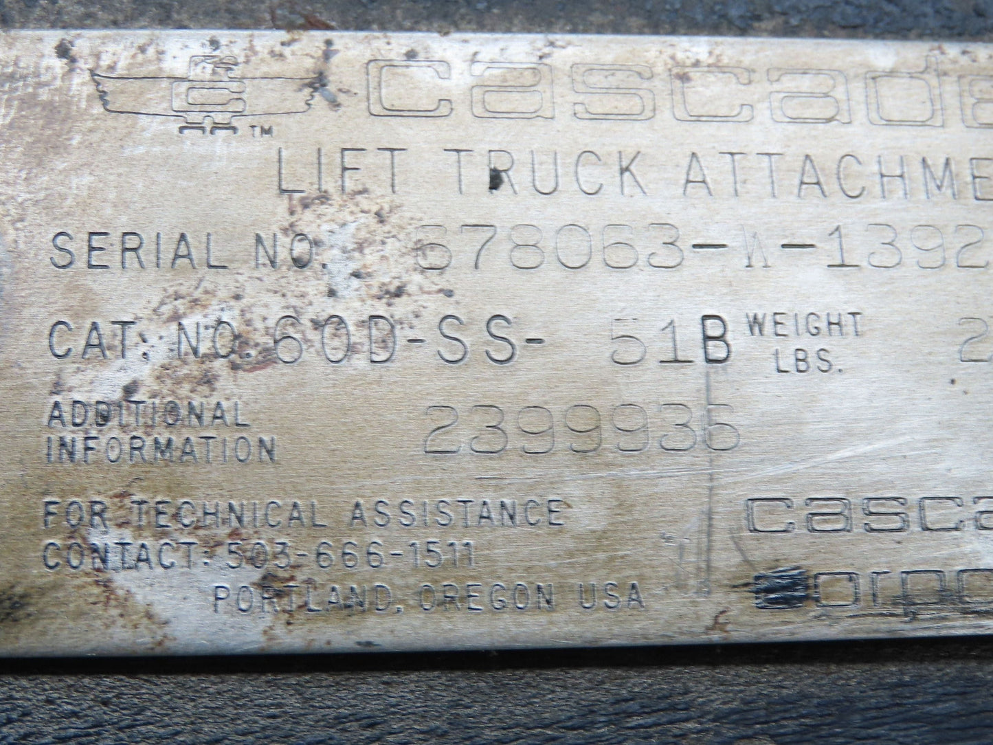 Cascade Forklift Class 3 SideShift Attachment 20" x 37" Wide 6000lbs