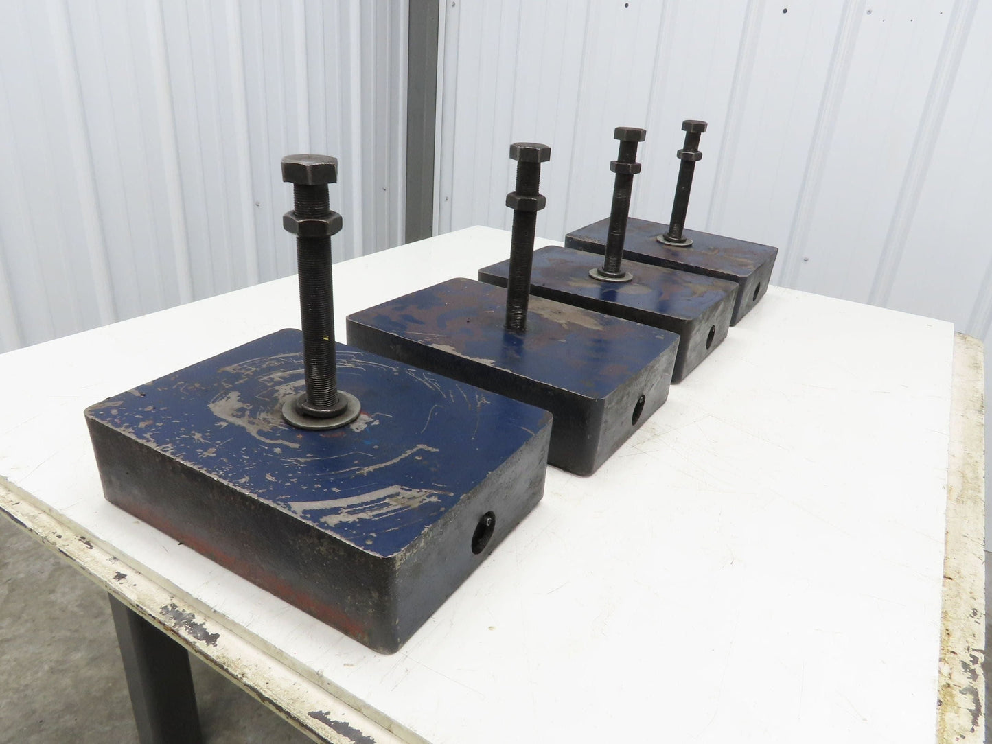 18 Ton Industrial Machine Leveling Feet 9x12" Pad 1"-14 Thread  Set of 4 Blue