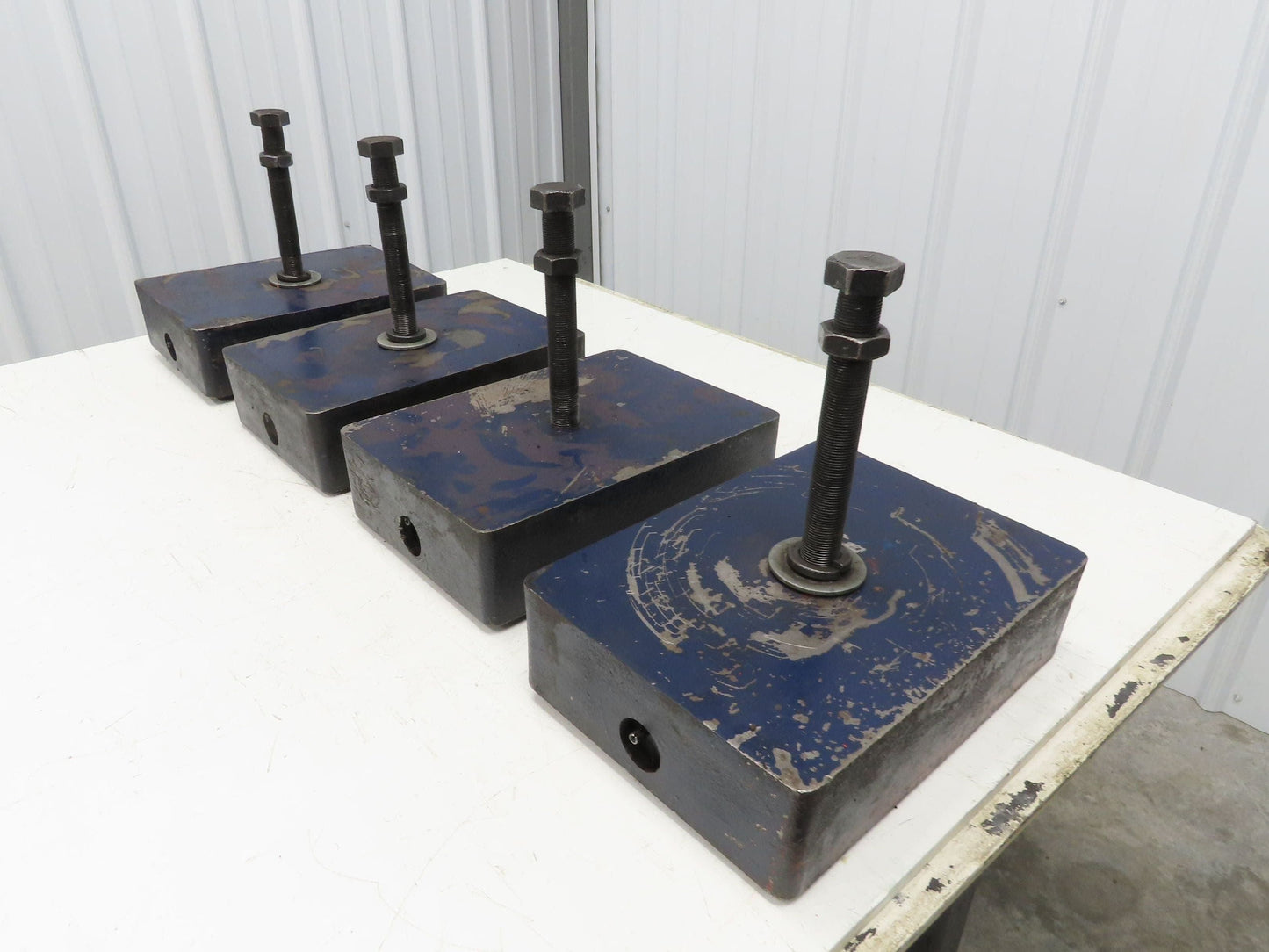 18 Ton Industrial Machine Leveling Feet 9x12" Pad 1"-14 Thread  Set of 4 Blue