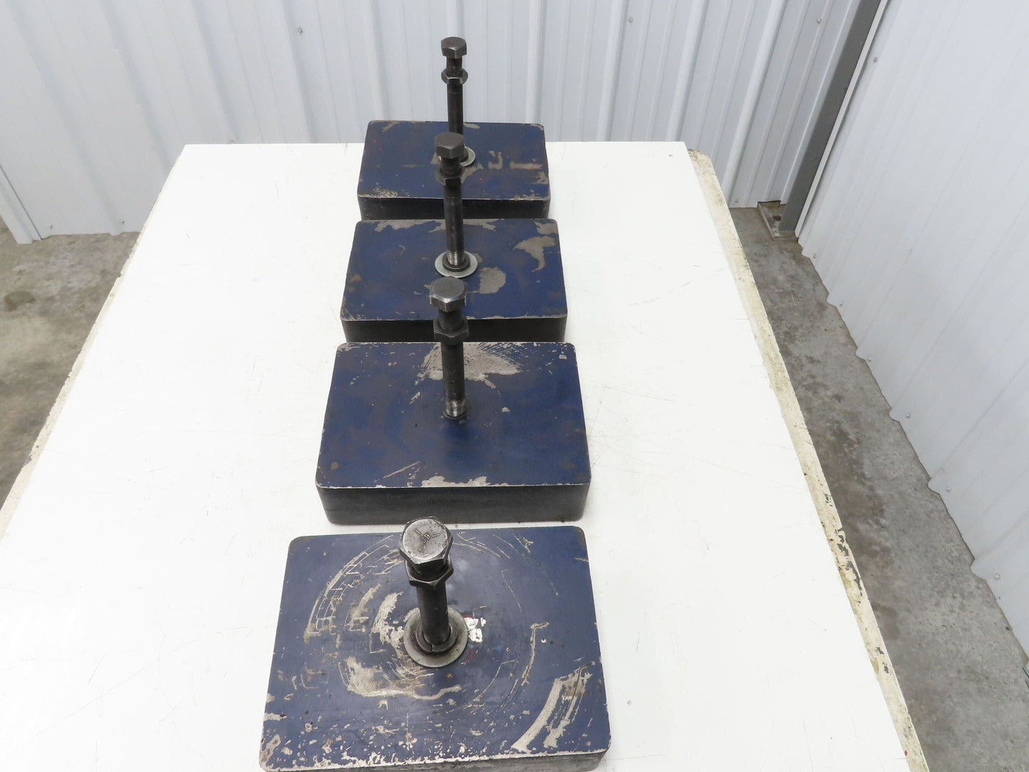 18 Ton Industrial Machine Leveling Feet 9x12" Pad 1"-14 Thread  Set of 4 Blue