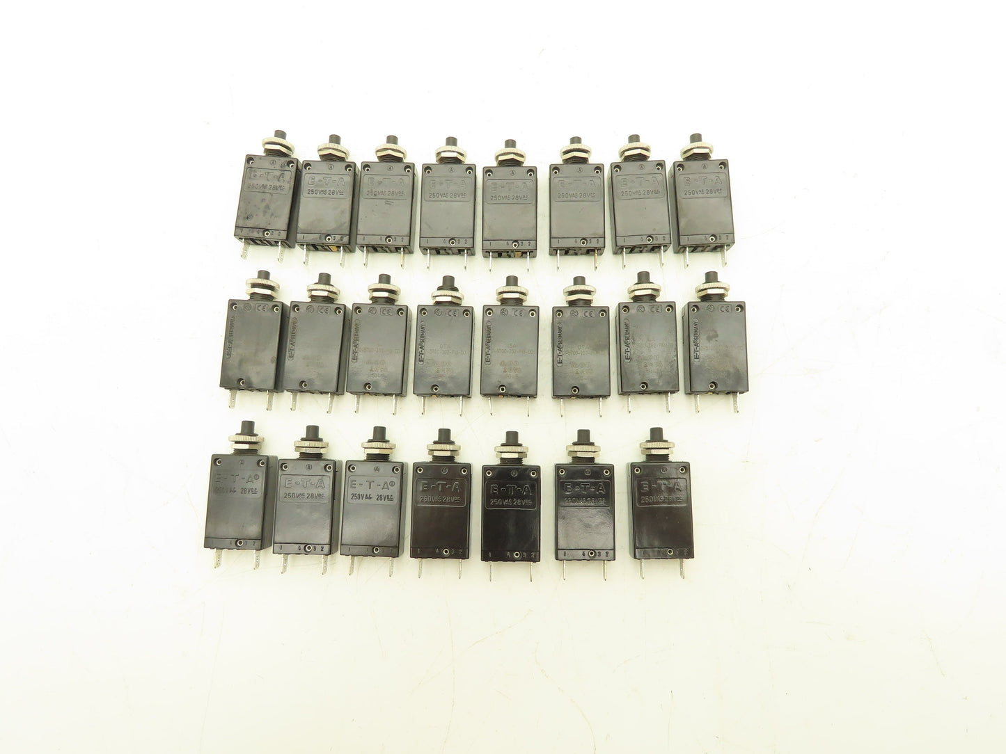 E-T-A 2-5700-IG2-P10-DD Circuit Breakers 250VAC 28VDC 0.7A-16A Mixed Lot of 23