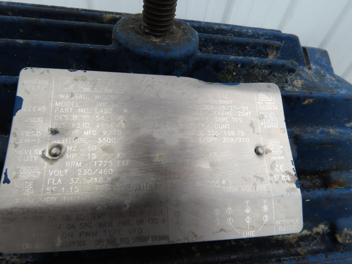 Marathon JVK254TTFNA6529BAL Inline Gearmotor 15Hp 493rpm 230/460V 3PH 254T 3.6:1