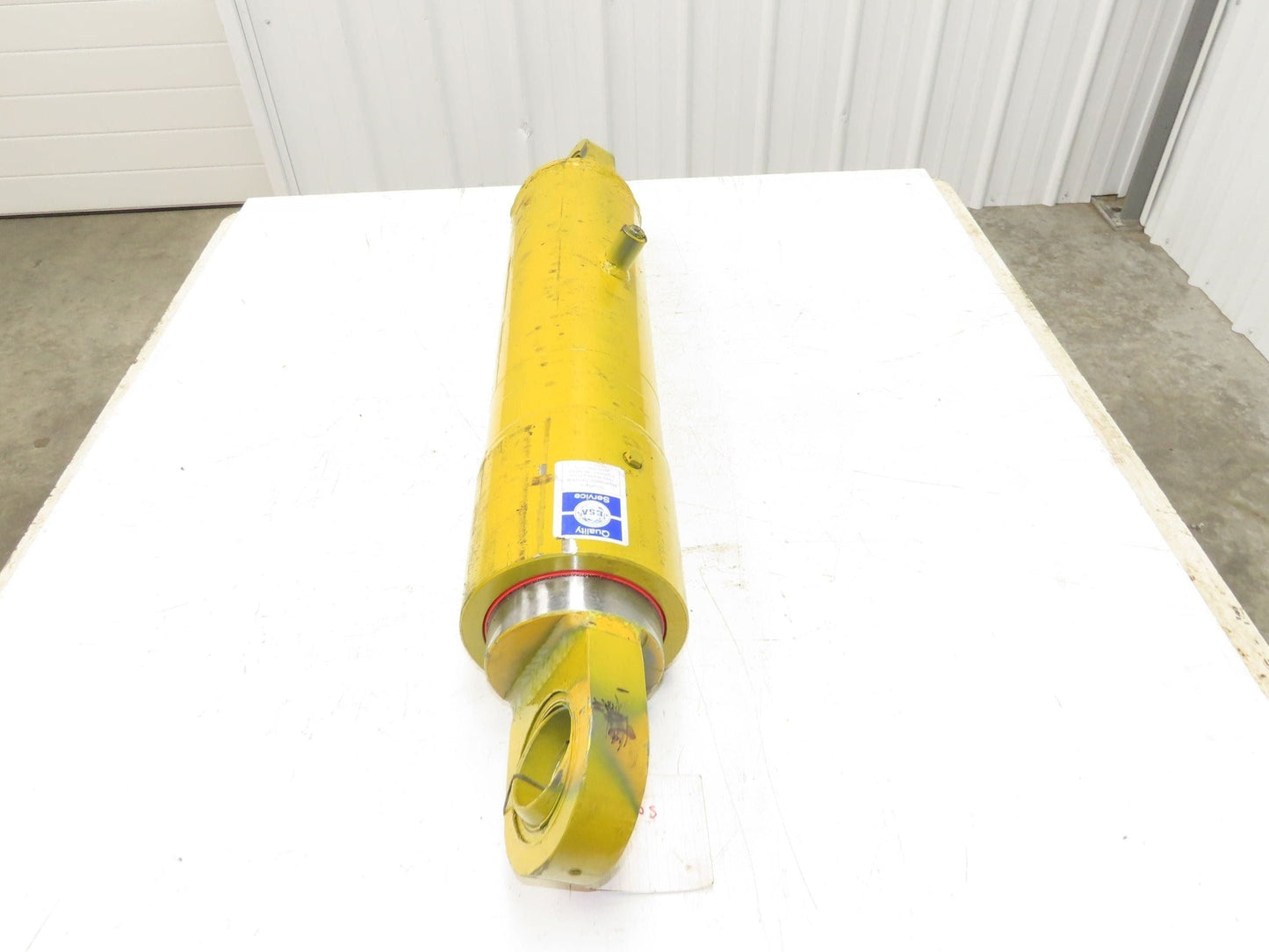Welded Hydraulic Cylinder 5" Bore 16.65" Stroke Swivel Eye Mount Yellow