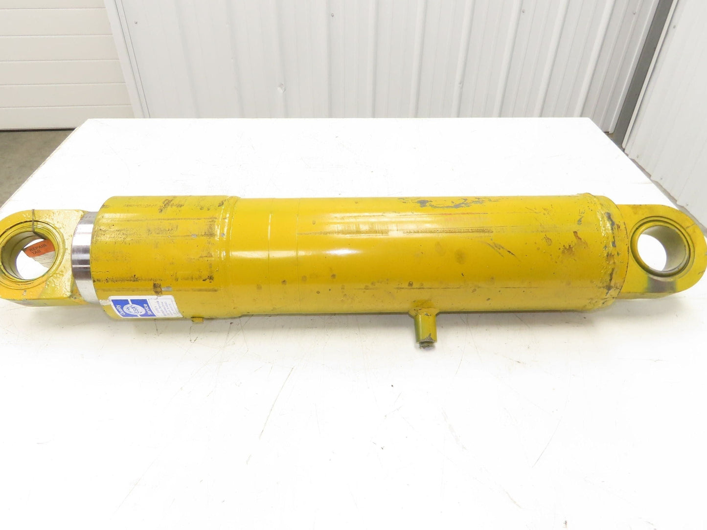 Welded Hydraulic Cylinder 5" Bore 16.65" Stroke Swivel Eye Mount Yellow