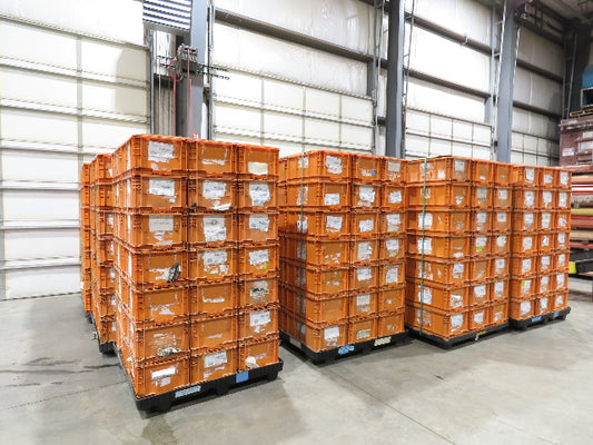 Orbis NSO2415-11 Stackable ORANGE Plastic Tote Container Bin 24x15x11" Lot of 42