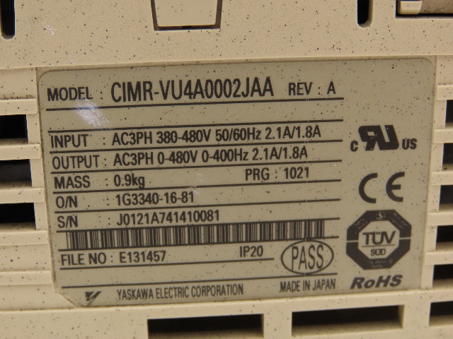 Yaskawa CIMR-VU4A0002JAA Variable Frequency Drive 3PH 0-480V 0-400Hz 1.8A Output