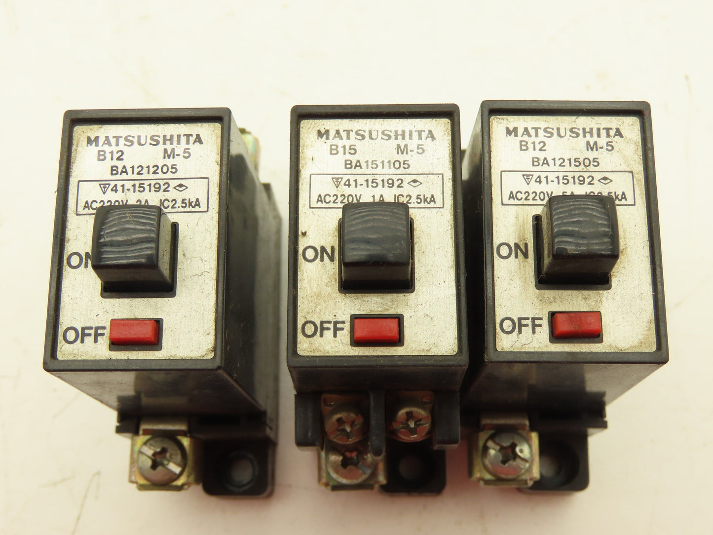 Matsushita 41-15192 B-12 M-5 Circuit Breakers 220VAC 1A 2A 5A Mixed Lot of 8