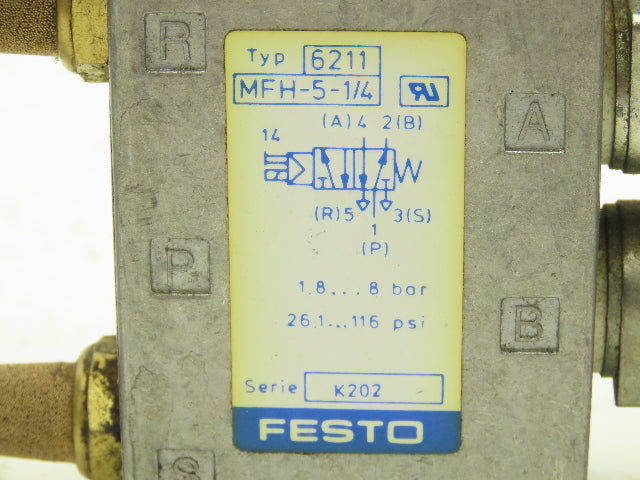Festo MFH-5-1/4 Solenoid Valve 24vdc 5/2 G1/4" Flow Control Fittings  Lot of 4