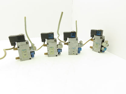 Festo MFH-5-1/4 Solenoid Valve 24vdc 5/2 G1/4" Flow Control Fittings  Lot of 4