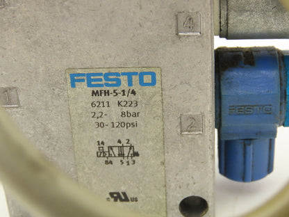 Festo MFH-5-1/4 Solenoid Valve 24vdc 5/2 G1/4" Flow Control Fittings  Lot of 4