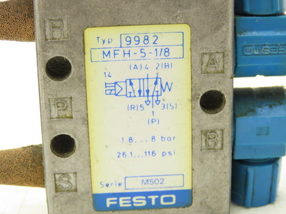 Festo MFH-5-1/8 Solenoid Valve 24vdc 5/2 G1/8" Flow Control Fittings  Lot of 4