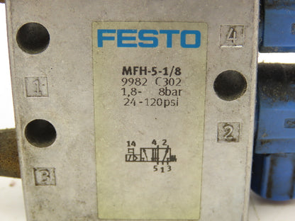 Festo MFH-5-1/8 Solenoid Valve 24vdc 5/2 G1/8" Flow Control Fittings  Lot of 5