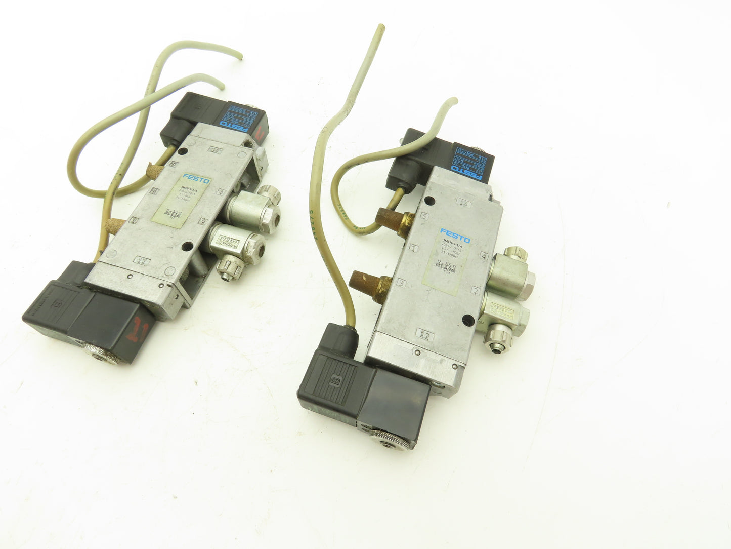 Festo JMFH-5-1/4 Solenoid Valve 24vdc 5/2 G1/4" Flow Control Fittings  Lot of 2