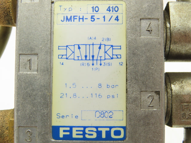 Festo JMFH-5-1/4 Solenoid Valve 24vdc 5/2 G1/4" Flow Control Fittings  Lot of 2