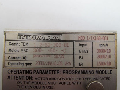 Indramat 1/1x168-001 Programming Module for TDM 1.2-50-300-W1 2000 rpm