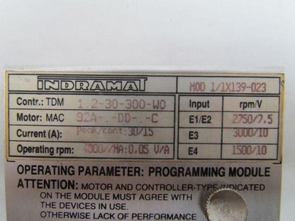 Indramat 1/1x139-023 Programming Module For TDM 1.2-30-300-W0 4000 rpm
