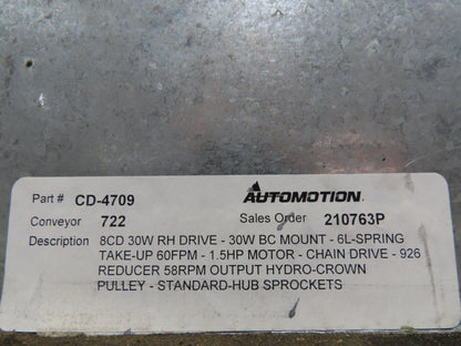 Automotion 30"x 115' Slider Bed Conveyor 24" Belt 230/460V Center Drive 67 FPM