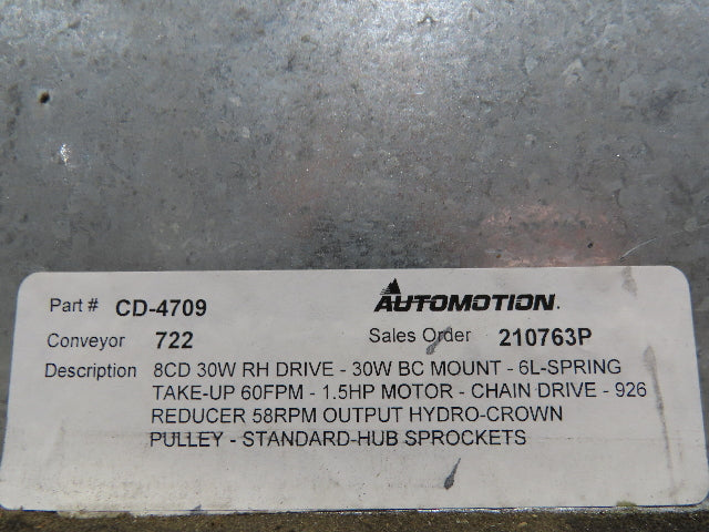 Automotion 30"x 115' Slider Bed Conveyor 24" Belt 230/460V Center Drive 67 FPM