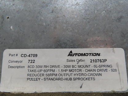 Automotion 30"x 115' Slider Bed Conveyor 24" Belt 230/460V Center Drive 67 FPM