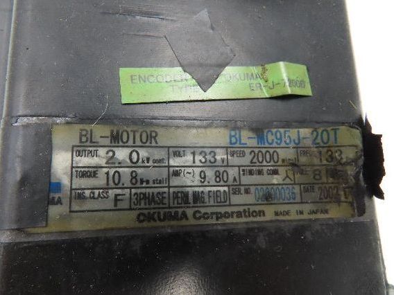 Okuma BL-MC95J-20TB AC Servo Motor 2kW 133V 2000 RPM 3PH Encoder ER-JH-7200D