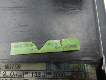 Okuma BL-MC95J-20TB AC Servo Motor 2kW 133V 2000 RPM 3PH Encoder ER-JH-7200D