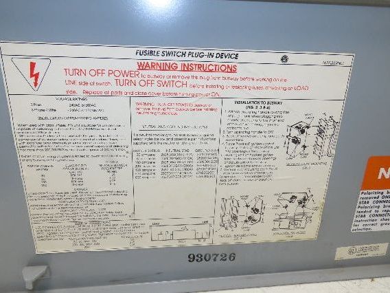 Westinghouse Fusible Busway Disconnect Switch Bus Plug 30A 600VAC 3PH 3W