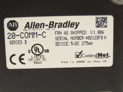 Allen Bradley 20-COMM-C ControlNet Adapter Firmware Ver 1.006