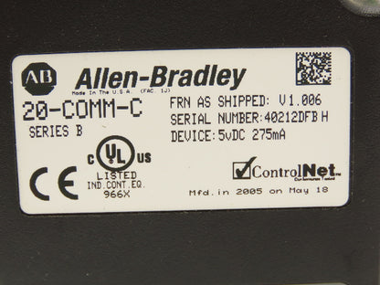 Allen Bradley 20-COMM-C ControlNet Adapter Firmware Ver 1.006
