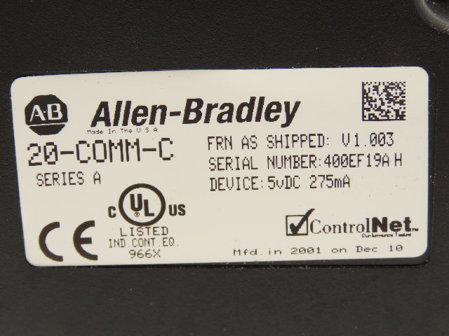 Allen Bradley 20-COMM-C ControlNet Adapter Firmware Ver 1.003