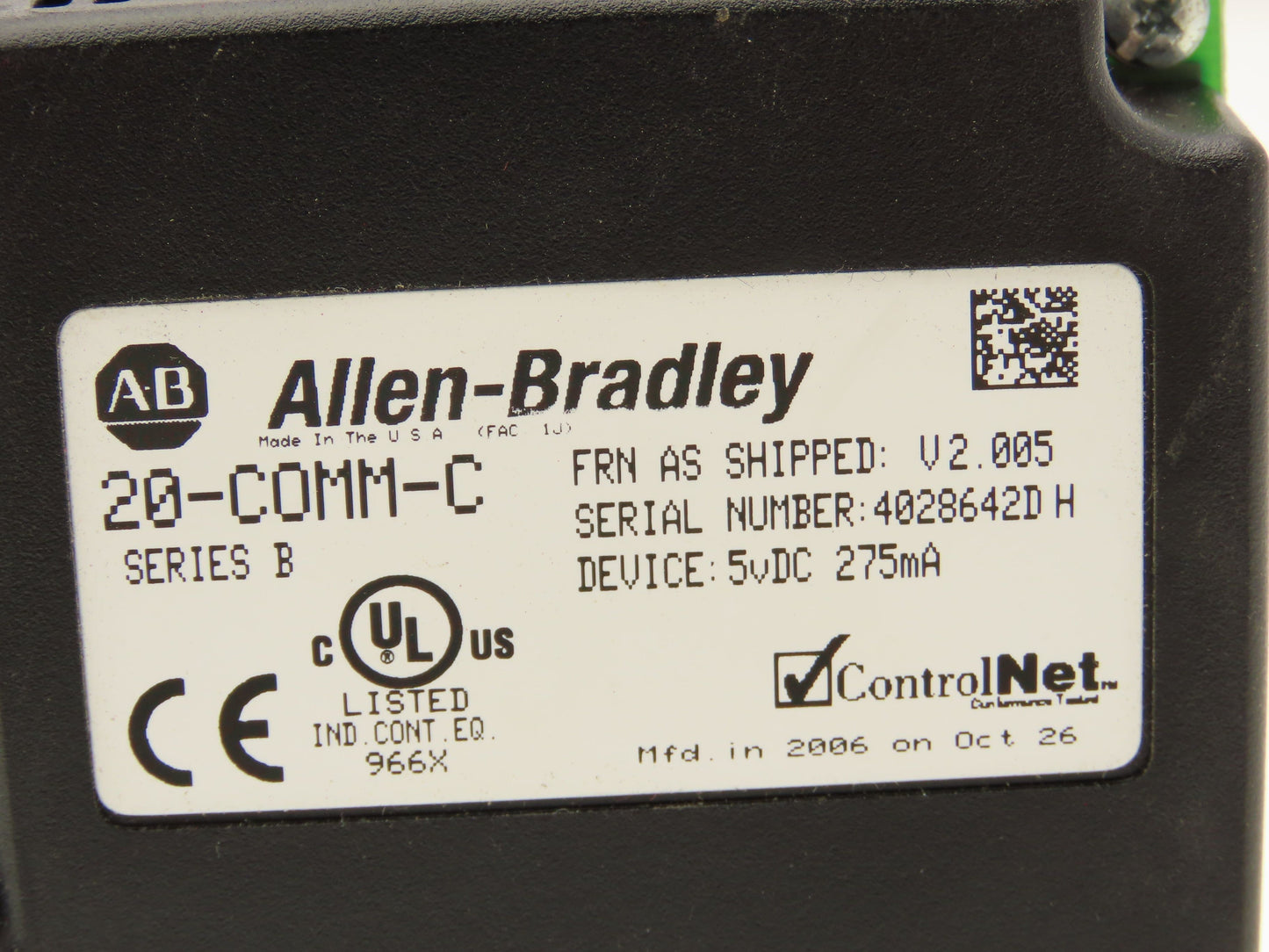 Allen Bradley 20-COMM-C ControlNet Adapter Firmware Ver 2.005