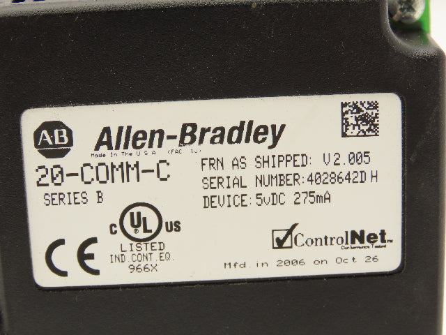 Allen Bradley 20-COMM-C ControlNet Adapter Firmware Ver 2.005