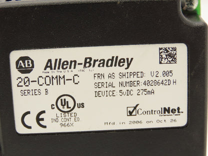 Allen Bradley 20-COMM-C ControlNet Adapter Firmware Ver 2.005