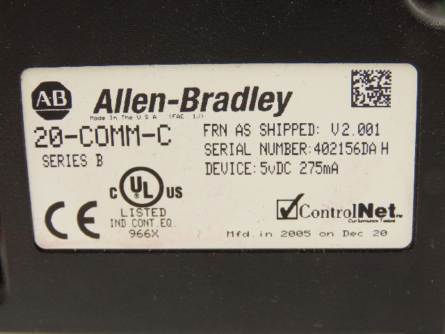 Allen Bradley 20-COMM-C ControlNet Adapter Firmware Ver 2.001