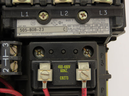 Allen Bradley 505-BOB-23 Size 1 Reversing Motor Starter Contactor 10Hp 480V Coil