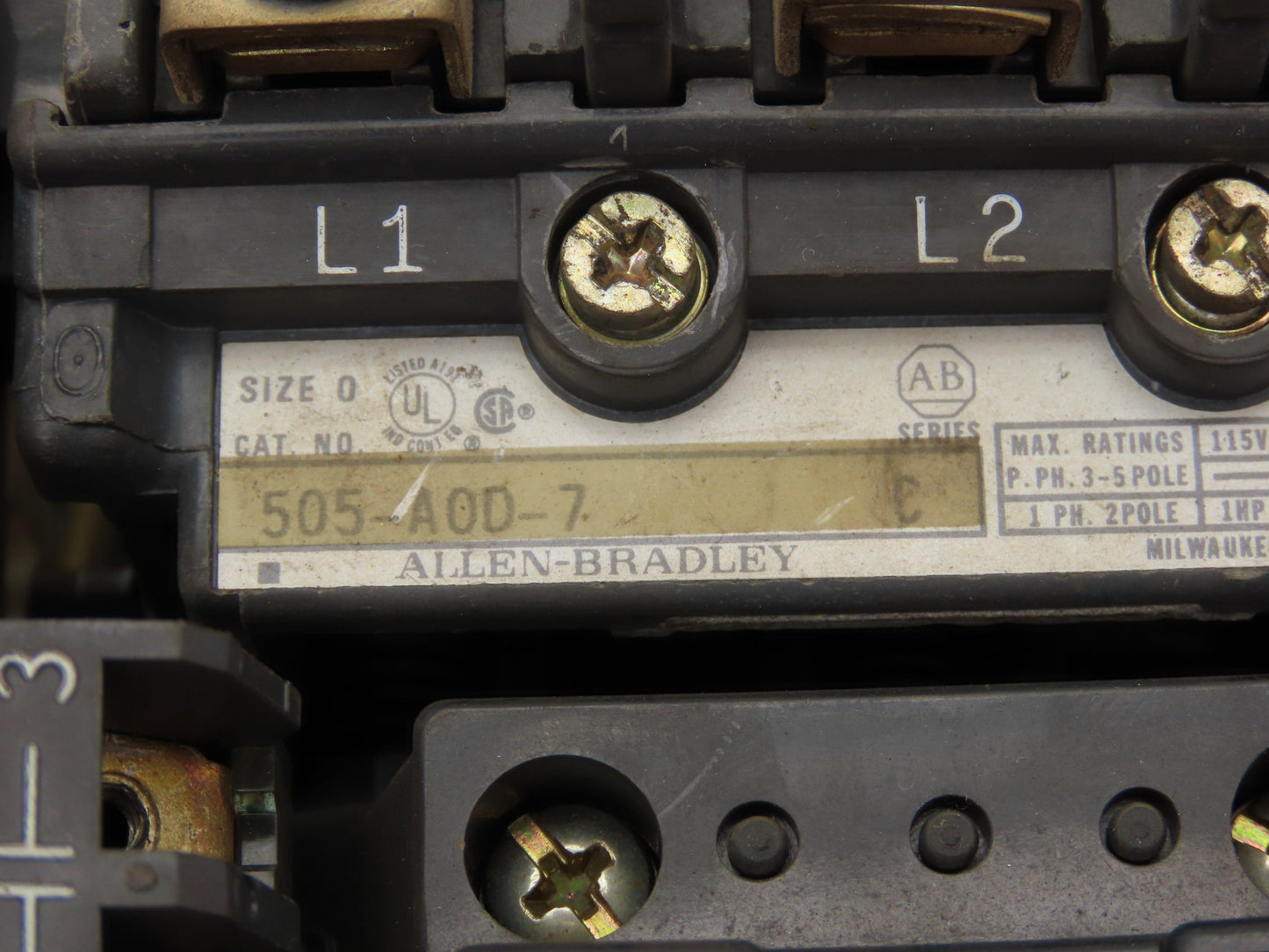 Allen Bradley 505-AOD-7 Sz 0 Reversing Starter 120V Coil w/Overload 40186-801-01