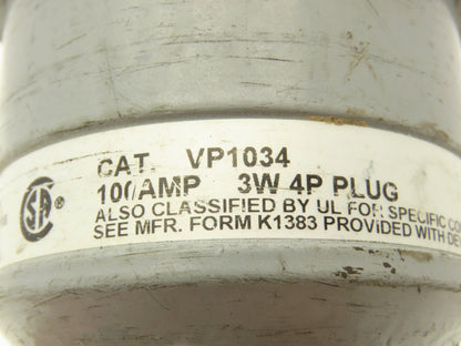 Hubbell Killark VP1034 Versamate Pin & Sleeve Plug 100A 600V 3PH 3W 4P Hazardous