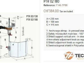 Tecno Piu Rockford PTR 02/180 Drill Press Safety Guard 180mm Height