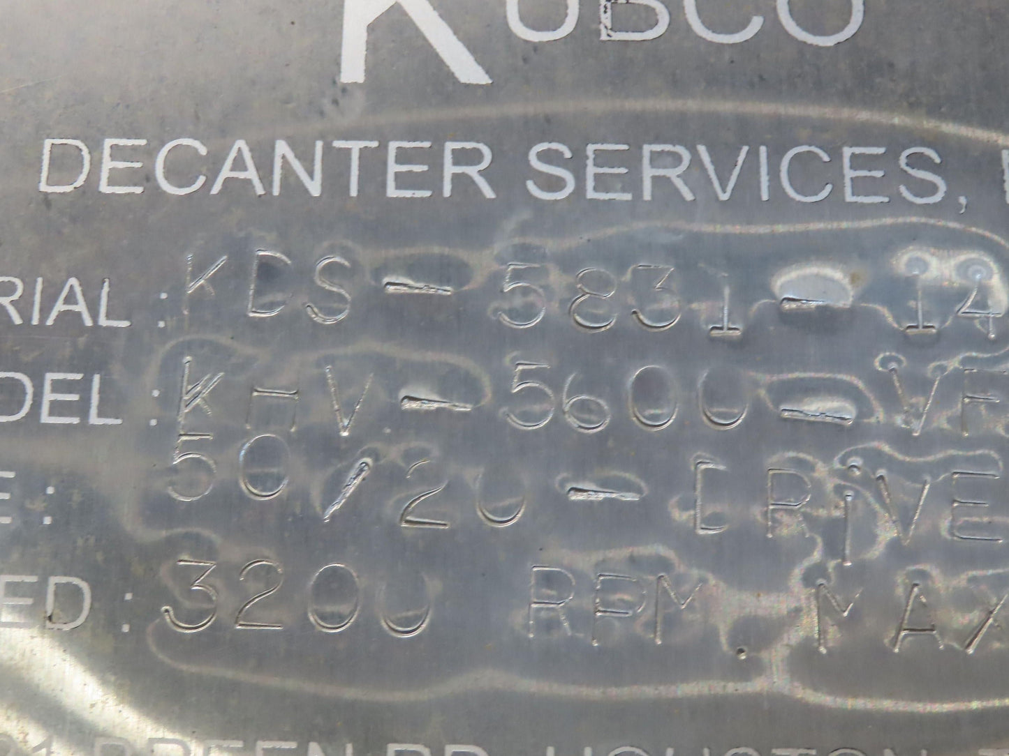 Kubco KHV-5600-VFD Centrifuge 14" Bowl 36" Long 10" Drum Ink Shot Separator