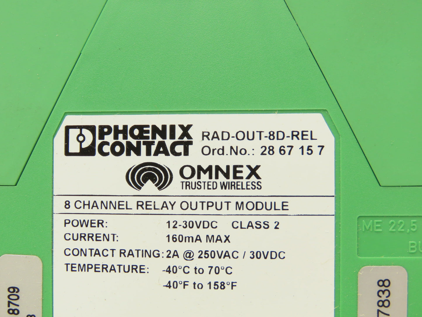 Phoenix Contact RAD-OUT-8D-REL 8 Channel Relay Output Module Rev 2.1 | S/W 1.8